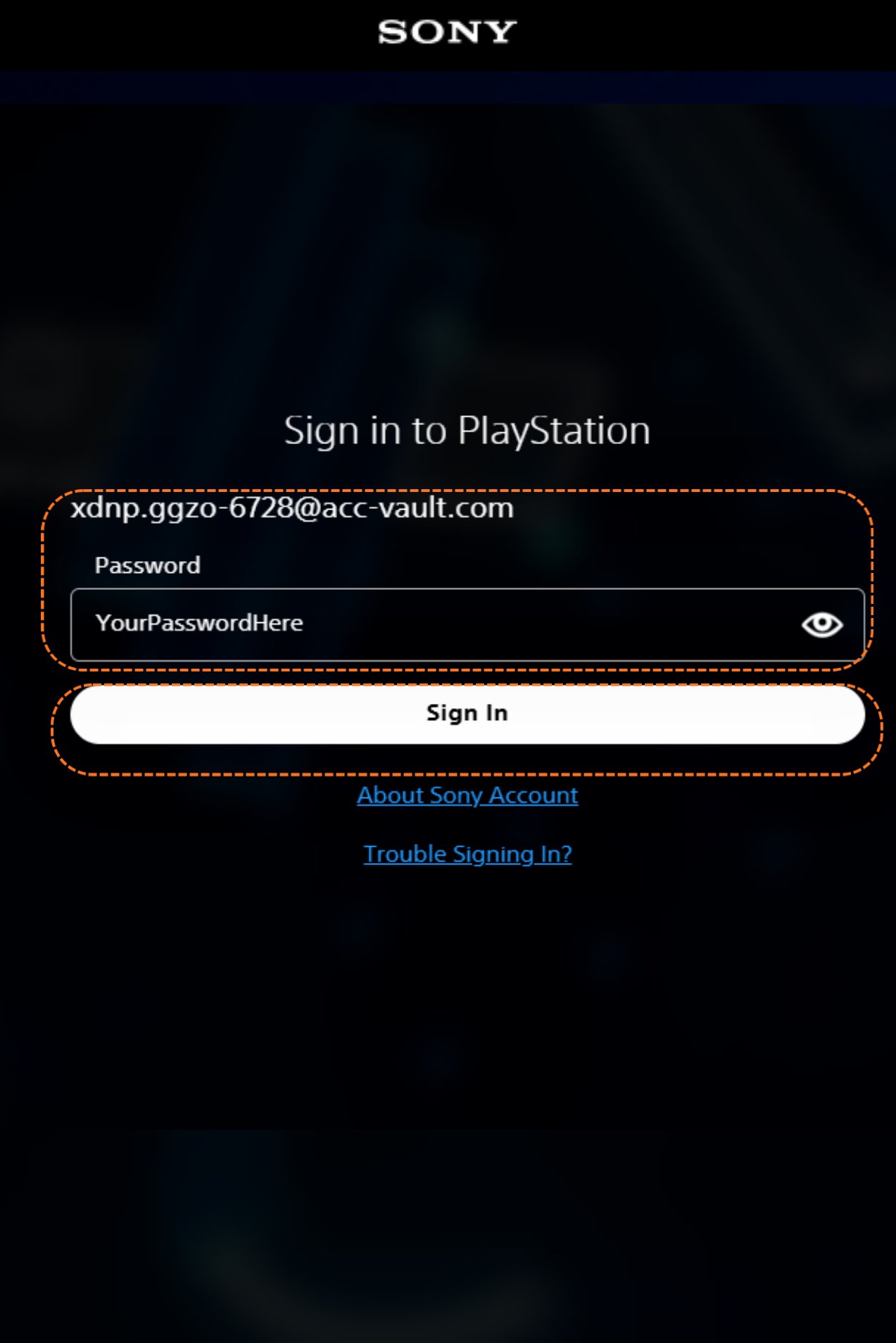 PlayStation sign-in page, enter your email and password