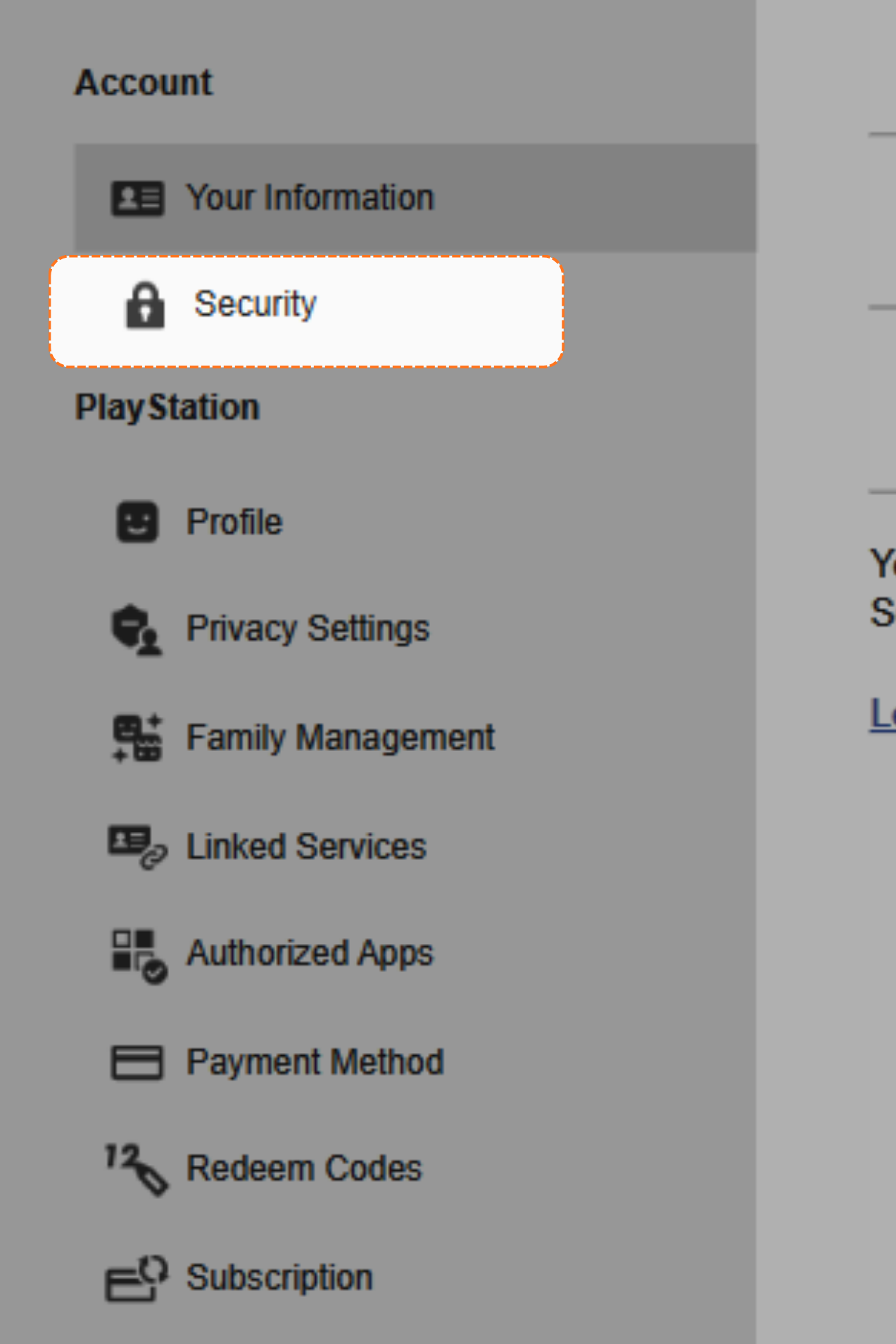 Account settings, click Security