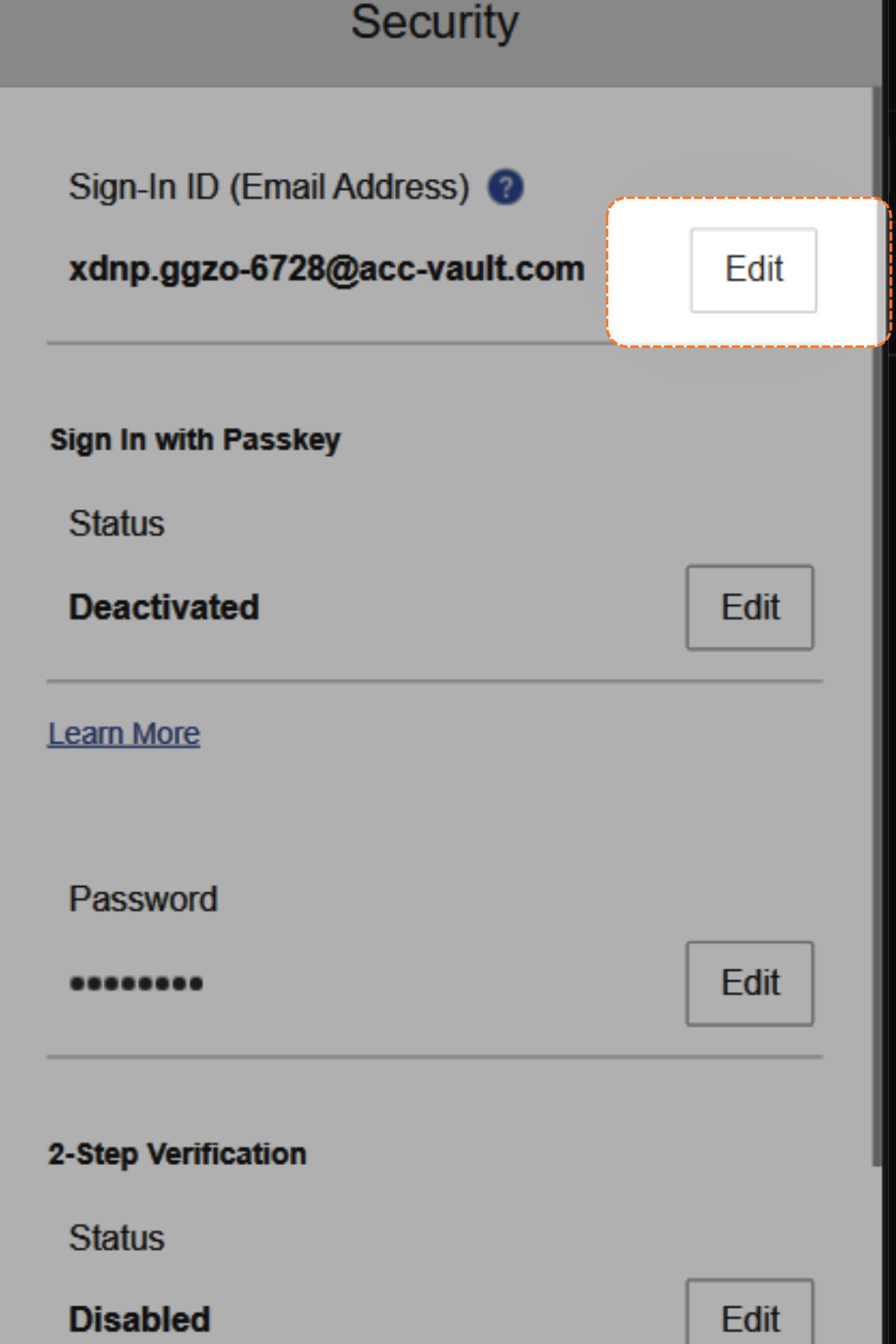 Security section, click edit next to the email