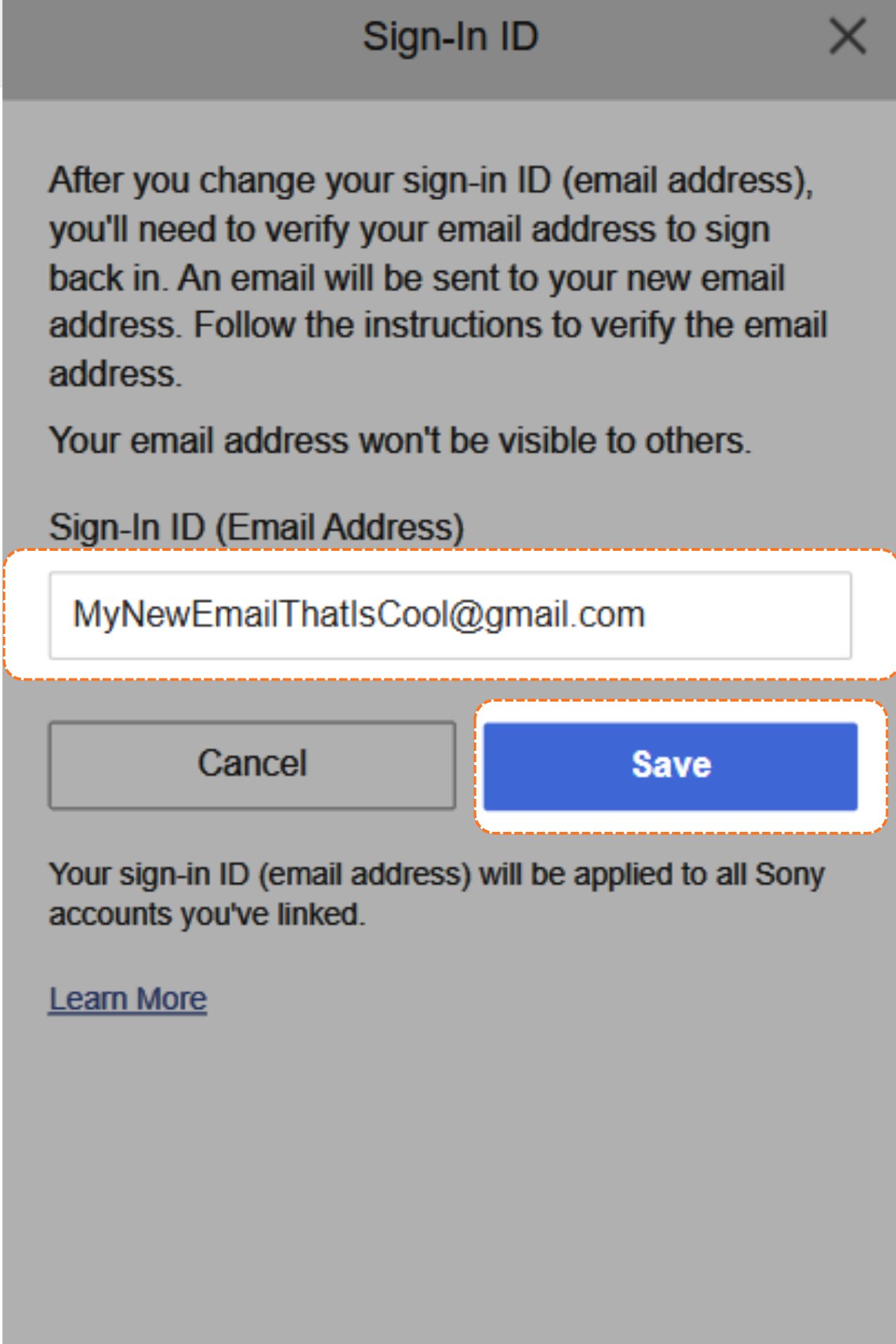 Sign-in ID page, enter the new email and click Save