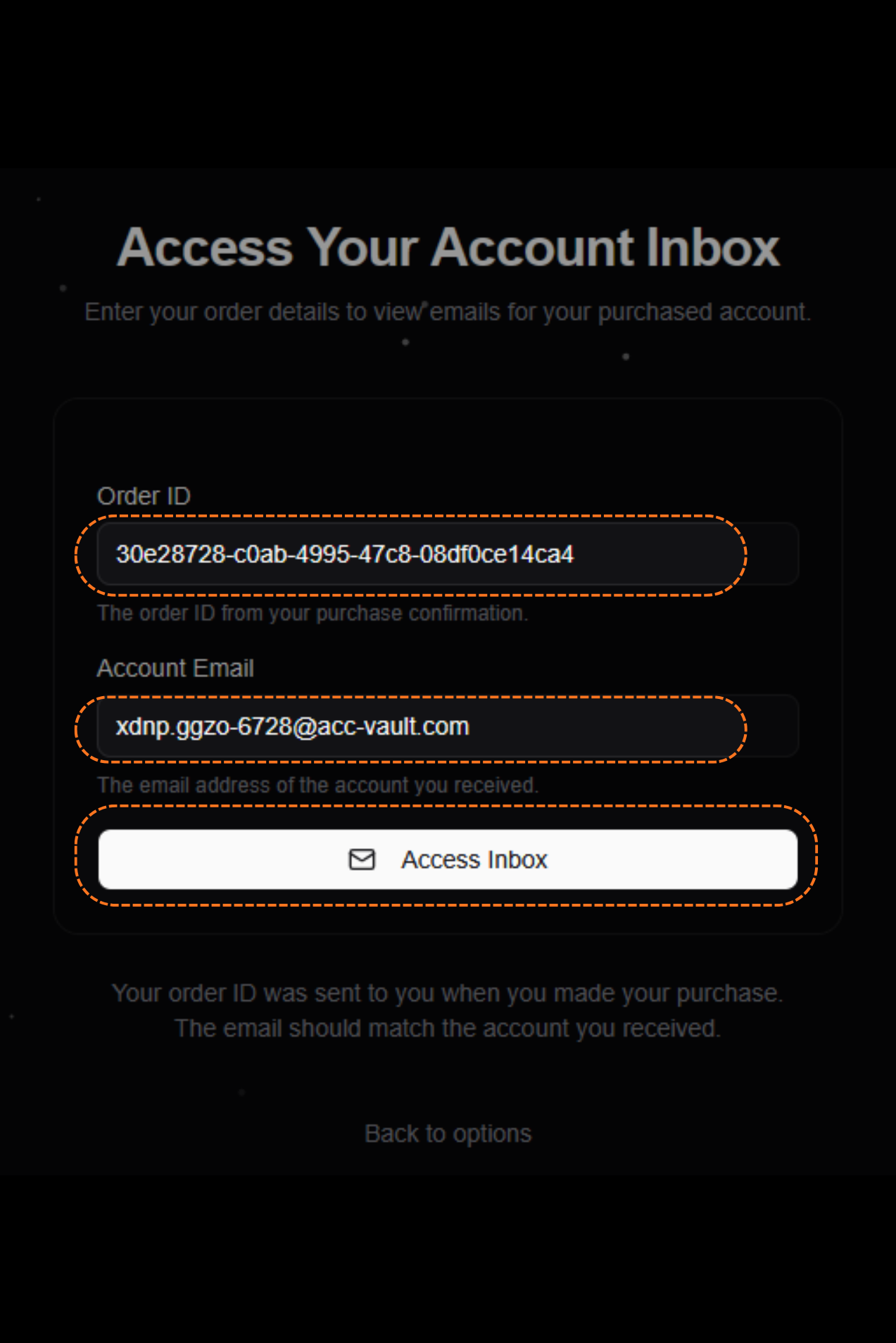 Inbox form filled in, click Access Inbox