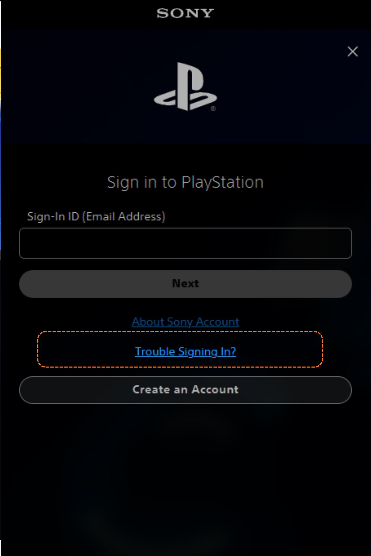 Sign-in page, click Trouble Signing In