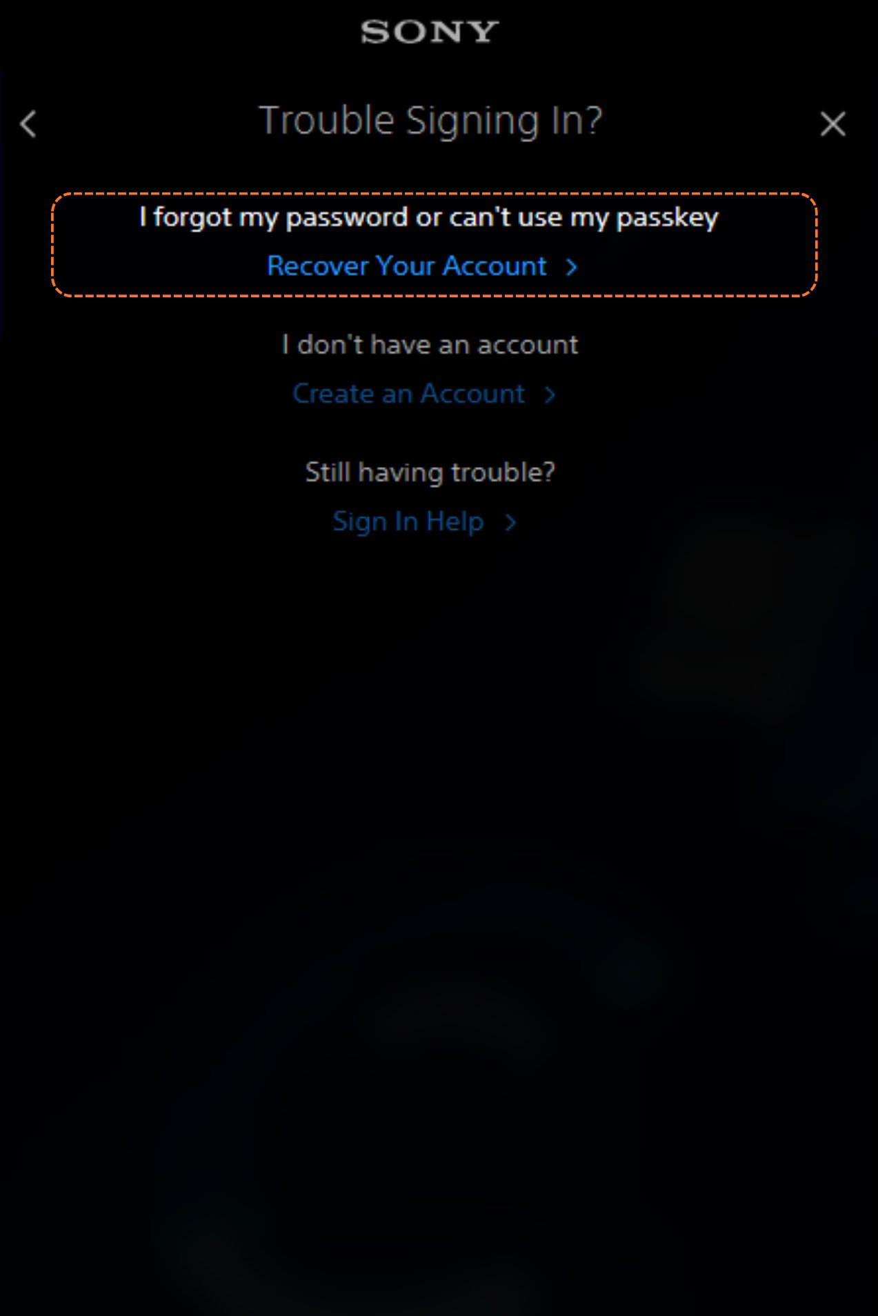 Trouble signing in, click Recover Your Account