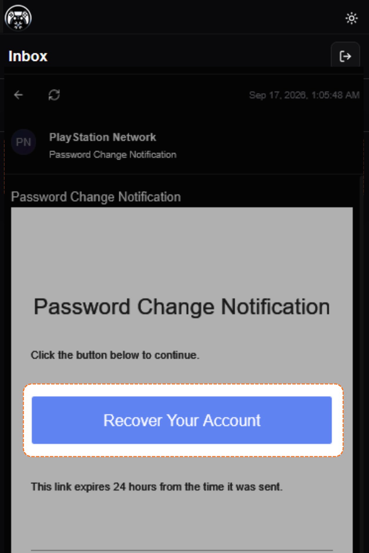 Password change email, click Recover Your Account