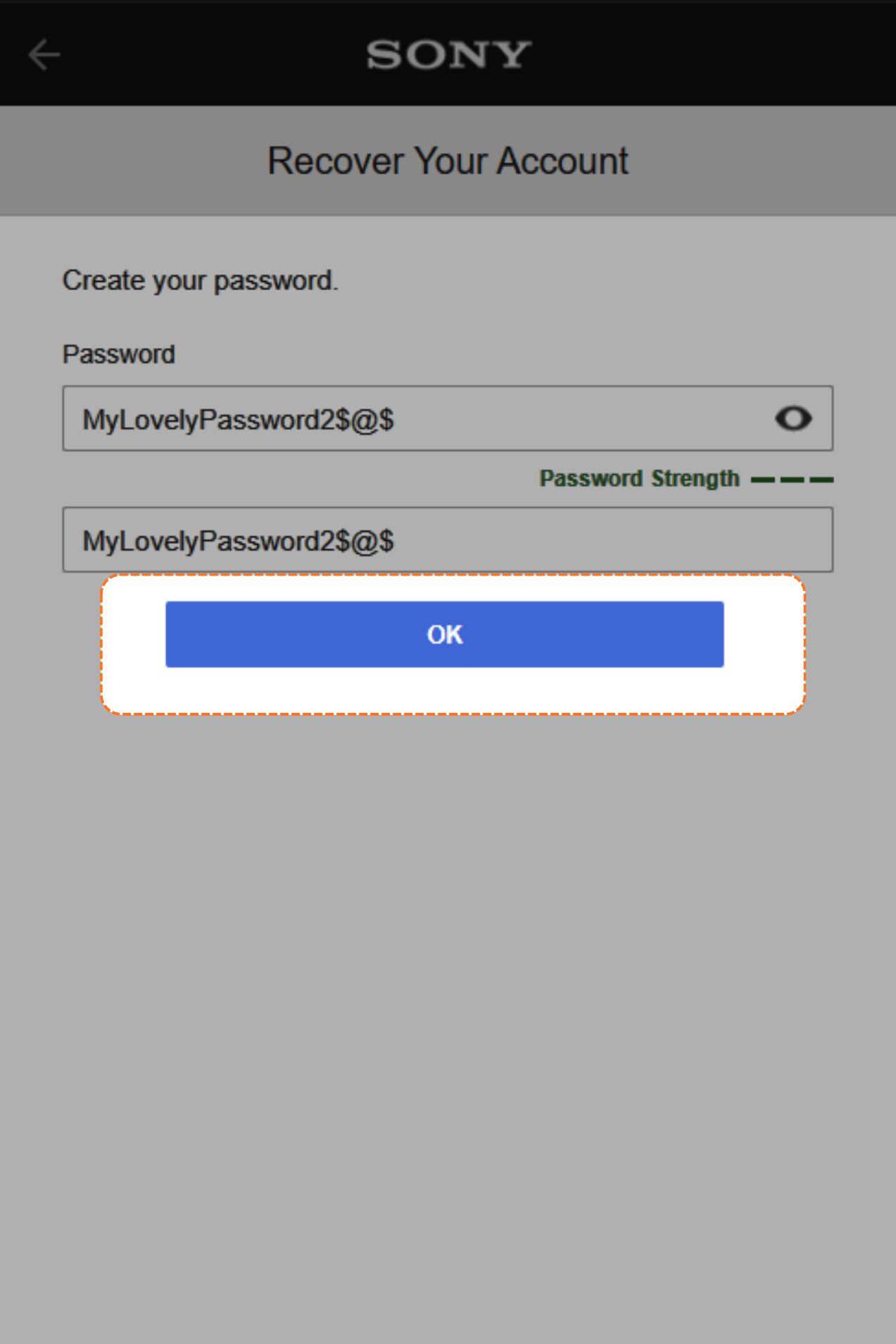 Confirm the new password, click OK