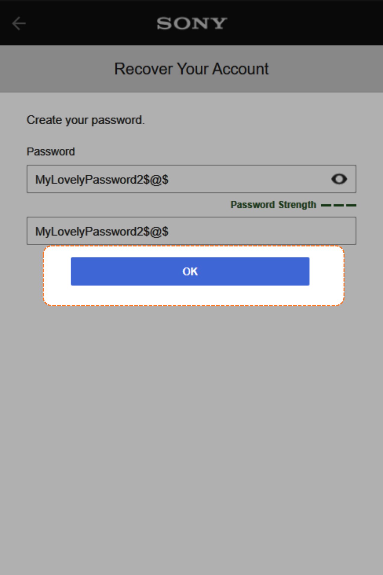 Confirm the new password, click OK