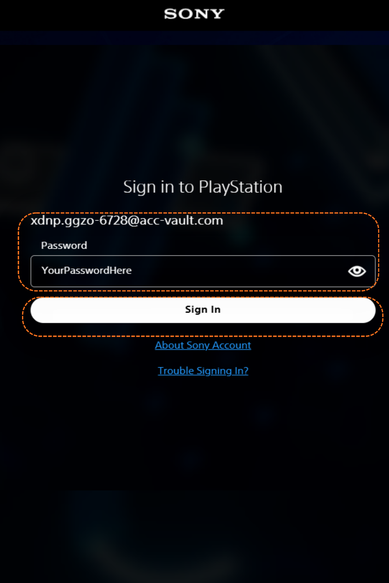PlayStation sign-in page, enter your email and password