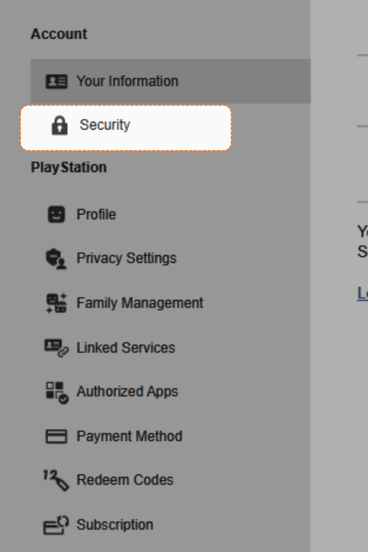 Account settings, click Security