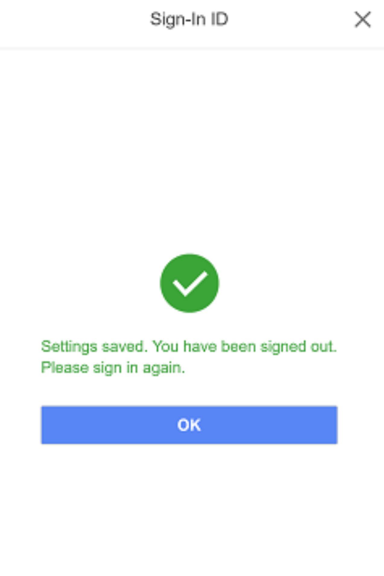 Settings saved, you have been signed out