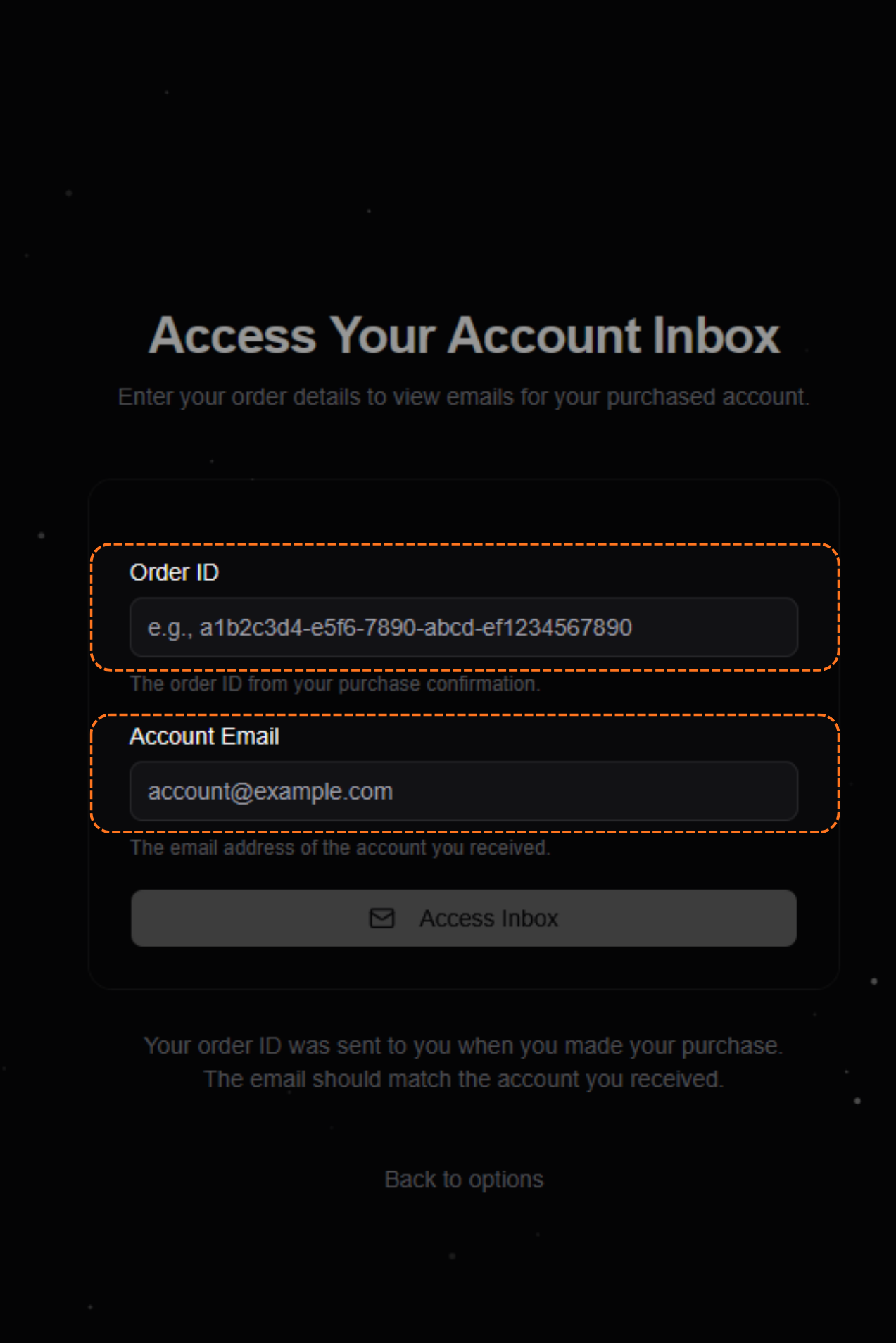 Access your account inbox form