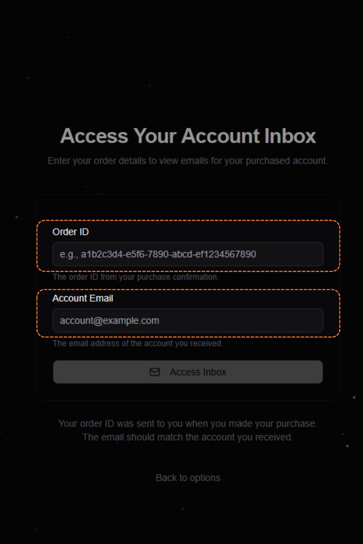 Access your account inbox form