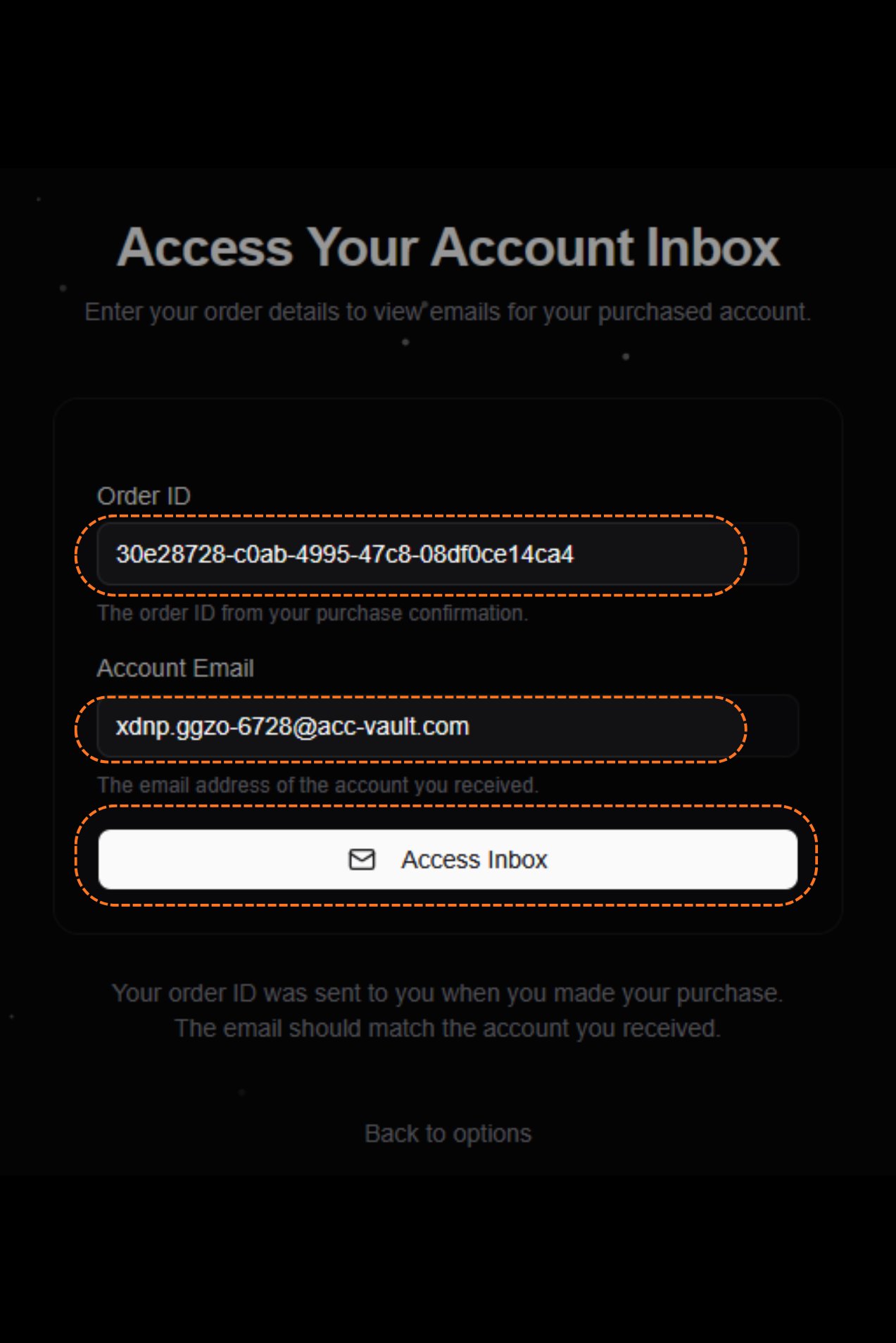 Inbox form filled in, click Access Inbox