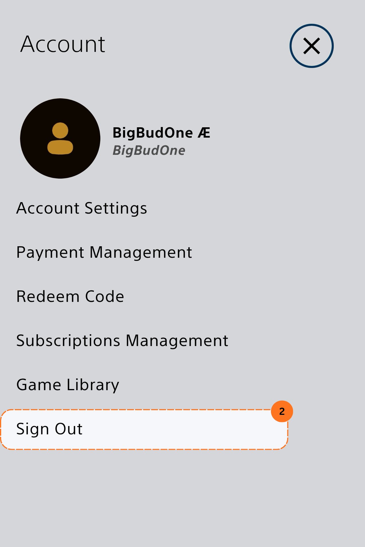 PlayStation account section, click sign out