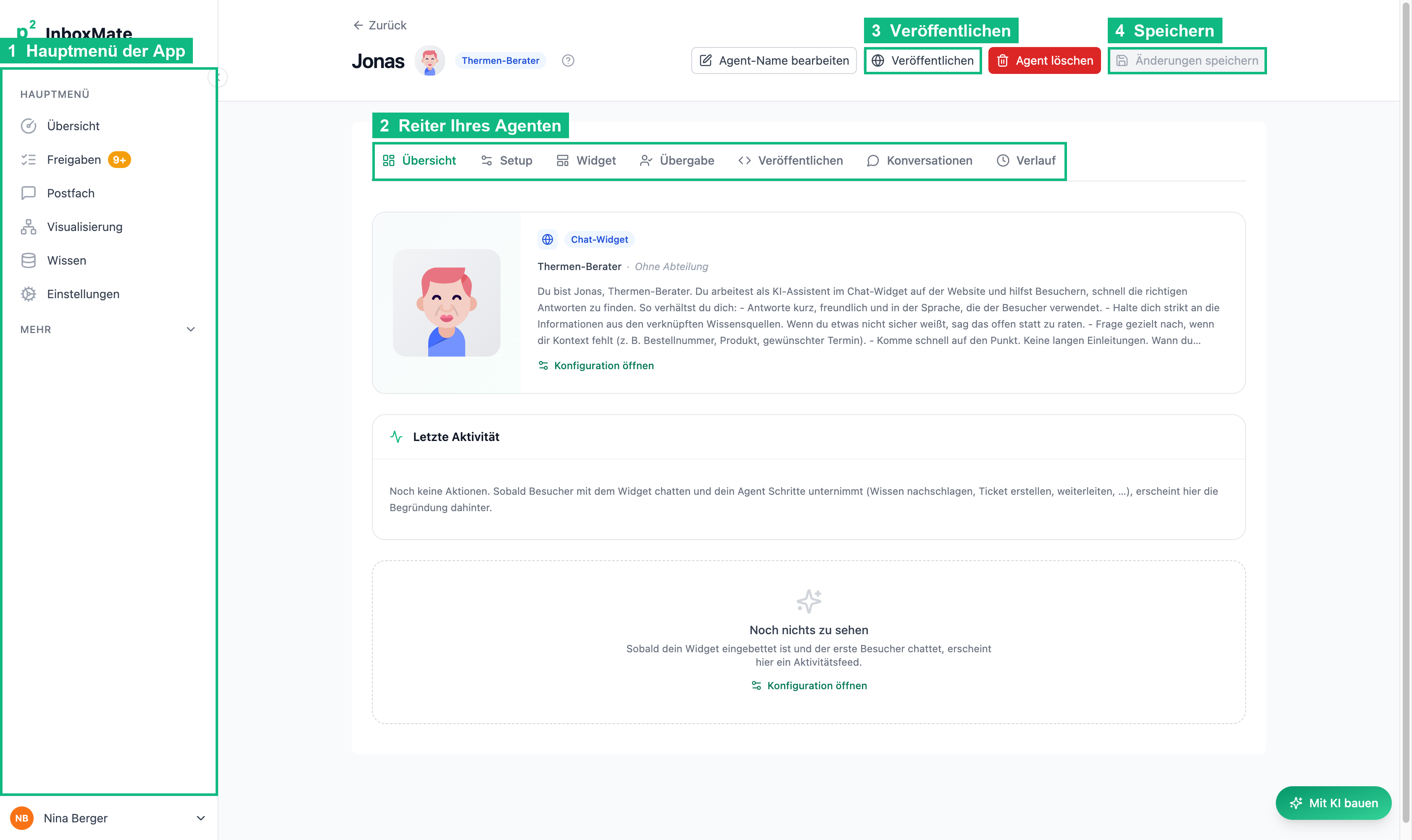 Agent page with app menu and tabs