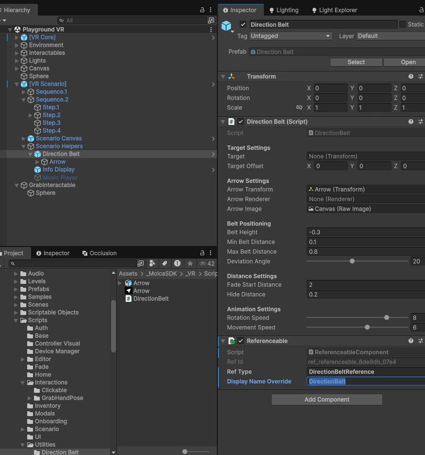 DirectionBelt GameObject with ReferenceableComponent attached