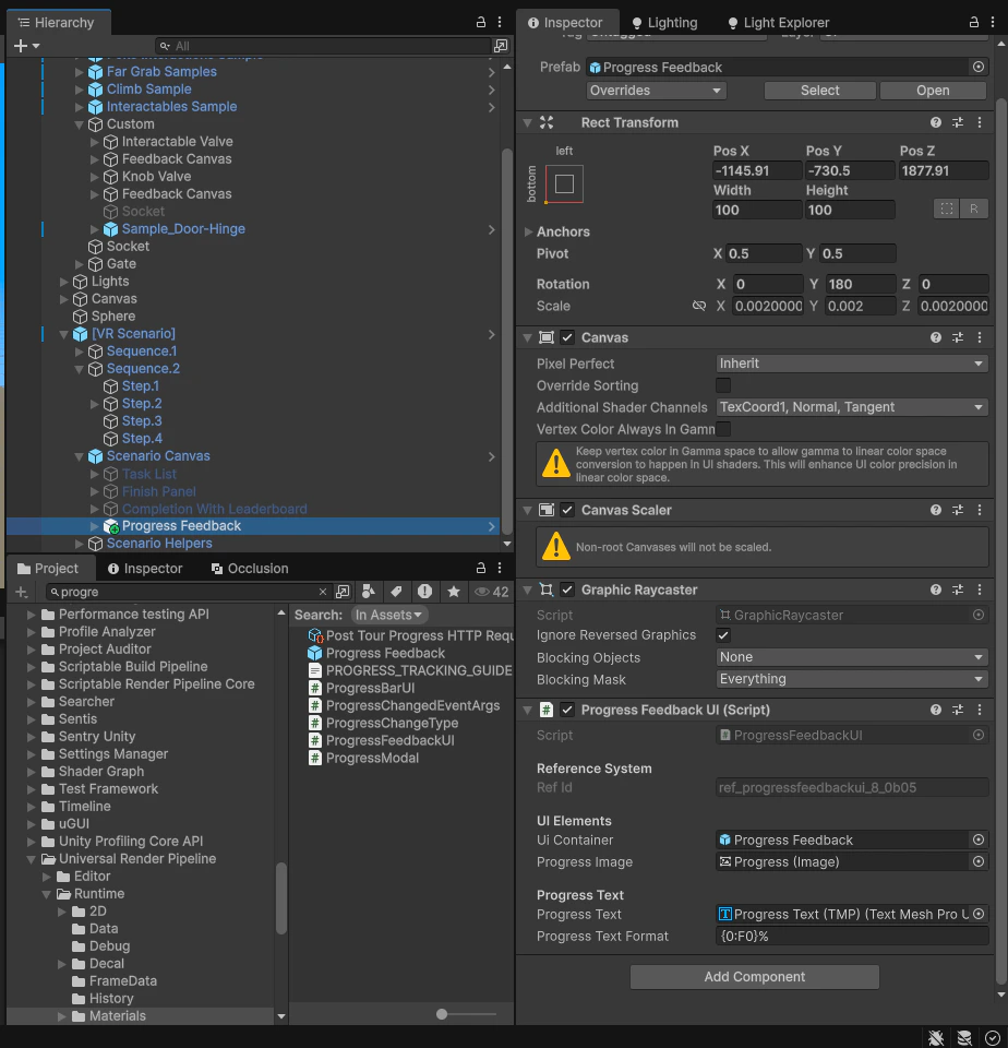 ProgressFeedbackUI component with UI elements assigned