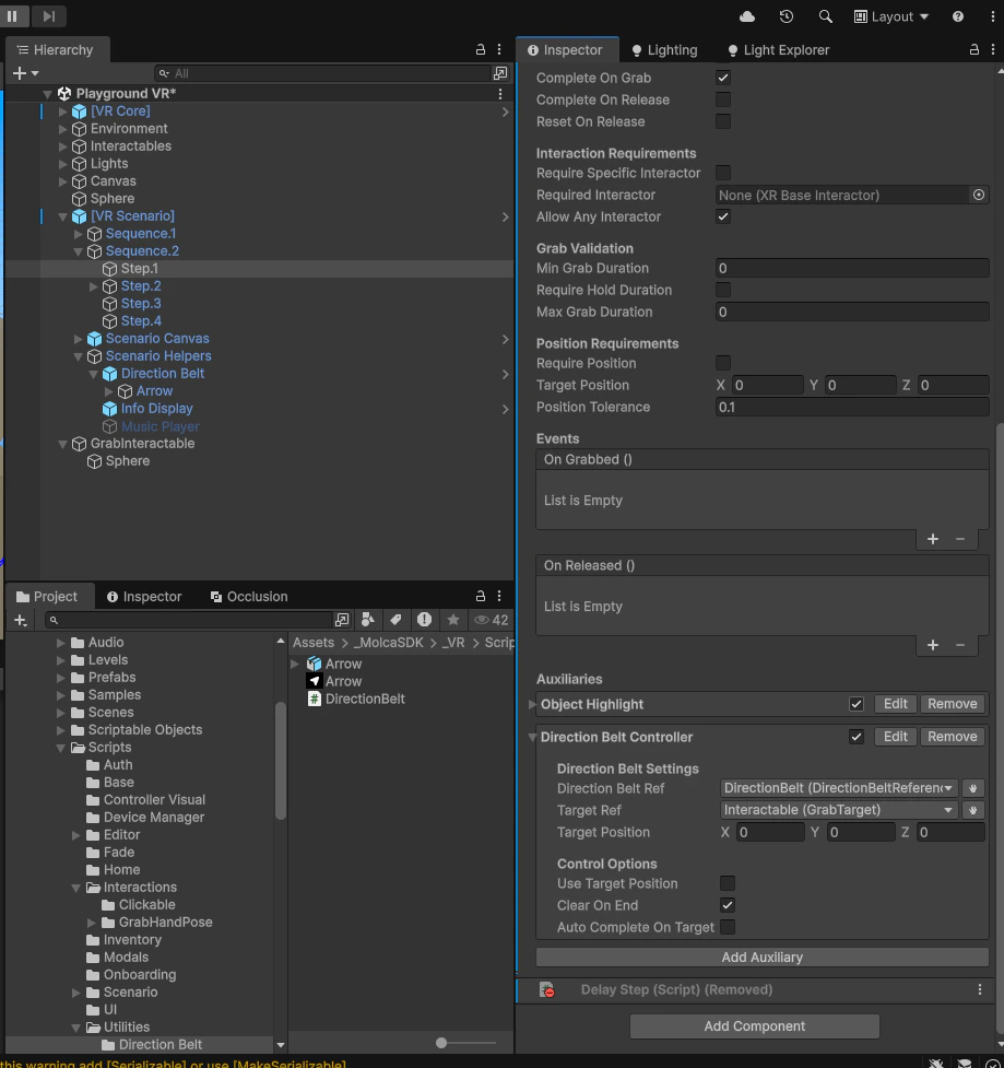 StepDirectionBeltController configuration in auxiliaries list