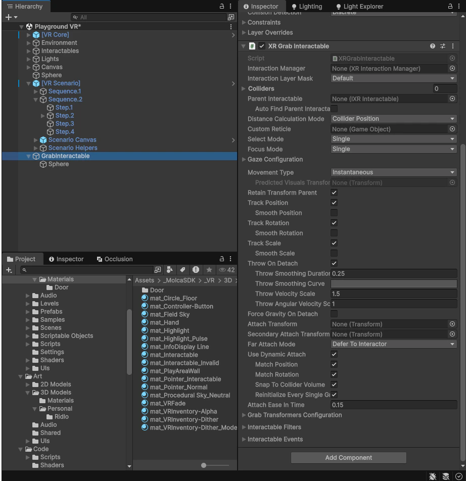 XRGrabInteractable component configuration