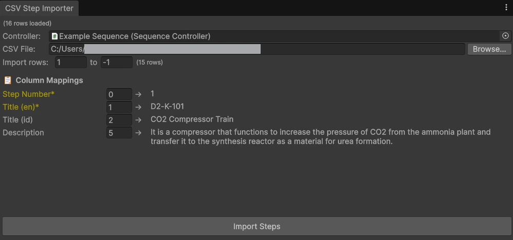 Csv Step Importer Window