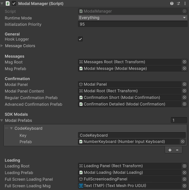 Modal Manager Inspector
