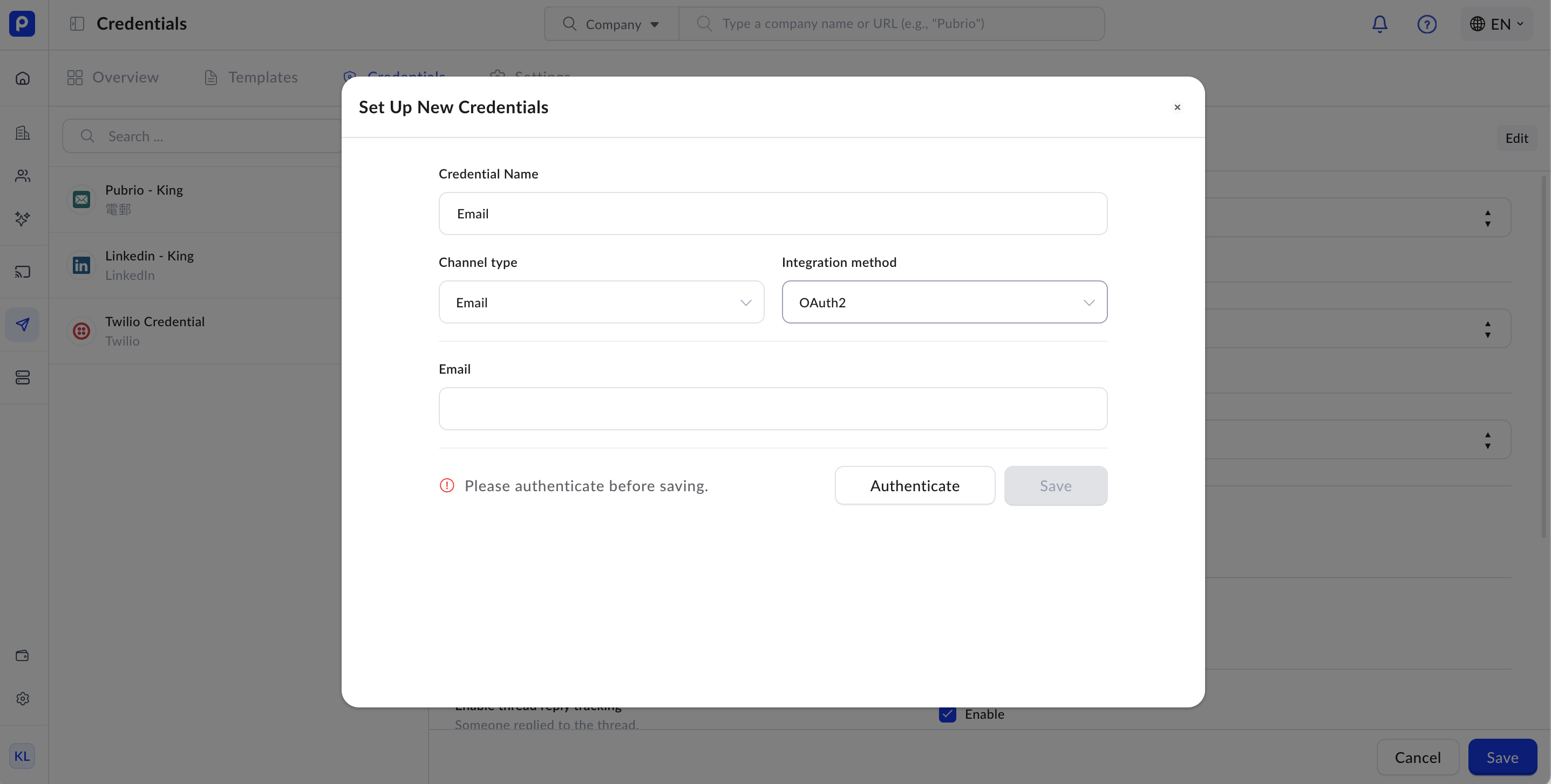 Managing Credentials - Pubrio Documentation