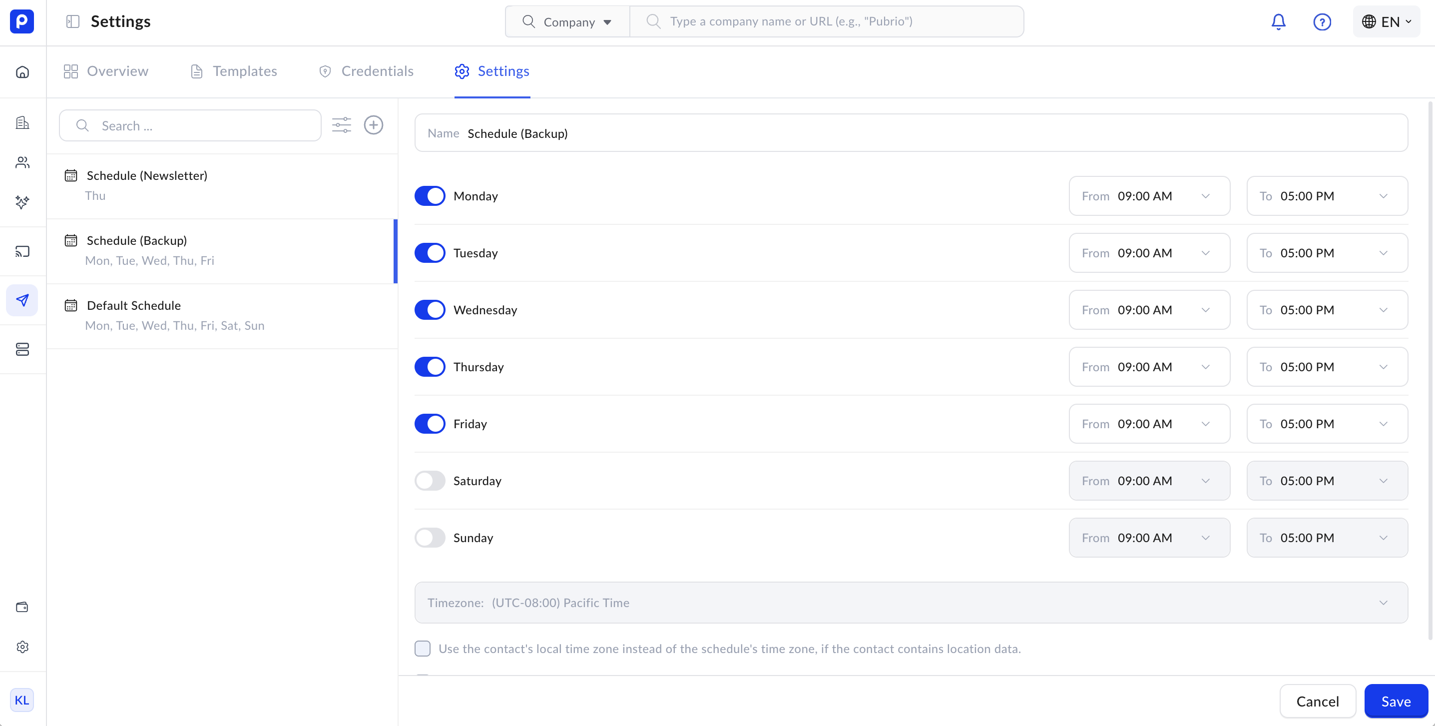 Sequence Sending Schedules - Pubrio Documentation