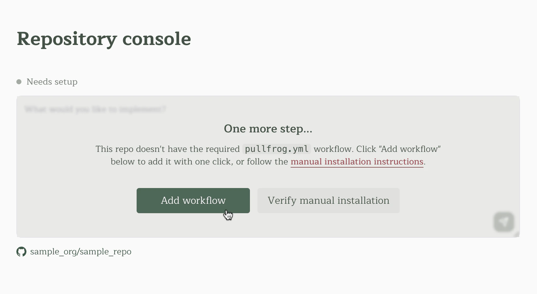 Add pullfrog.yml workflow file with one click