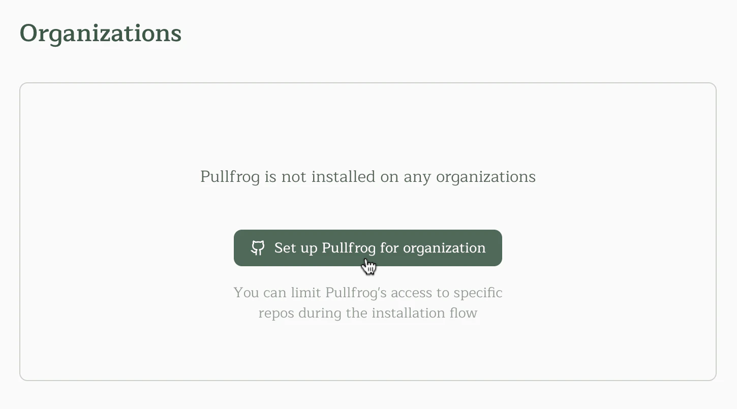 Install Pullfrog GitHub App on organization