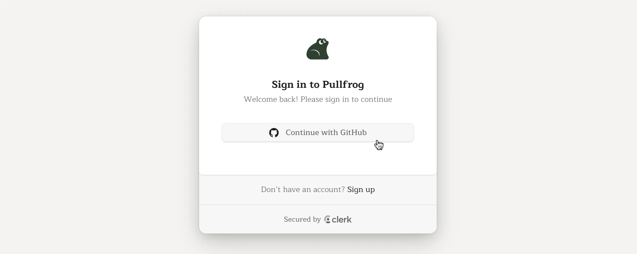 Sign in to Pullfrog console with GitHub