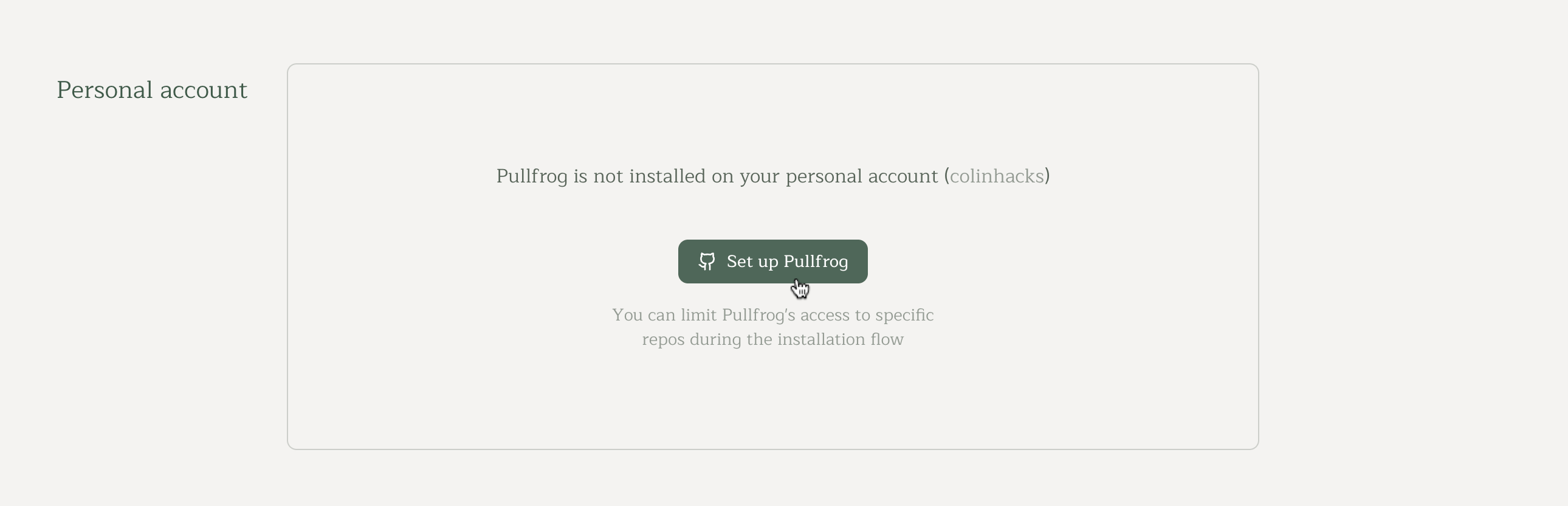 Install Pullfrog GitHub App on personal account