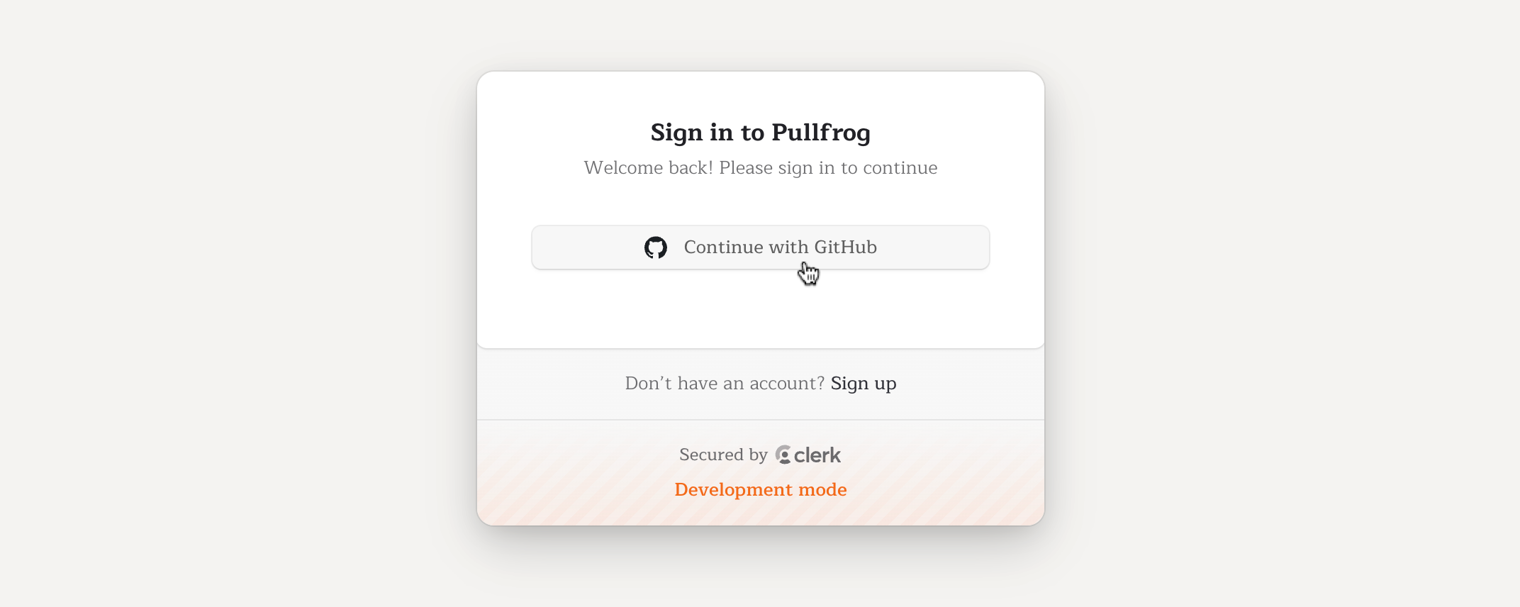Sign in to Pullfrog console with GitHub