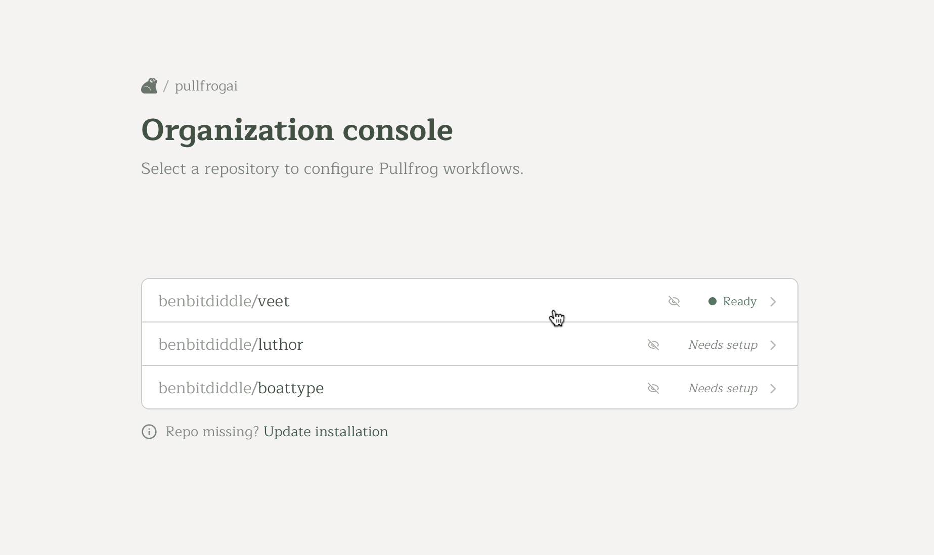 Select a repository to configure