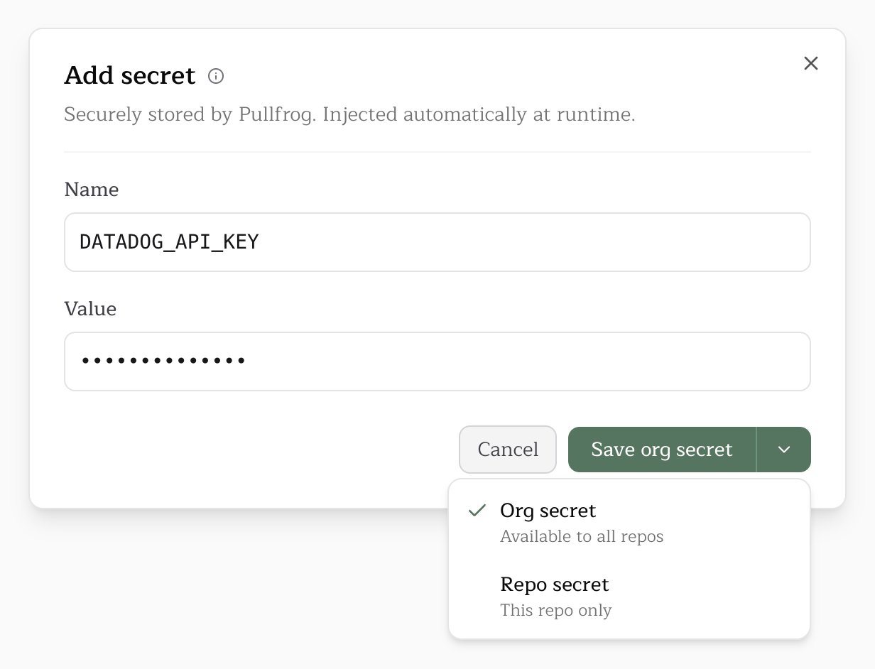 Add secret modal in the Pullfrog console