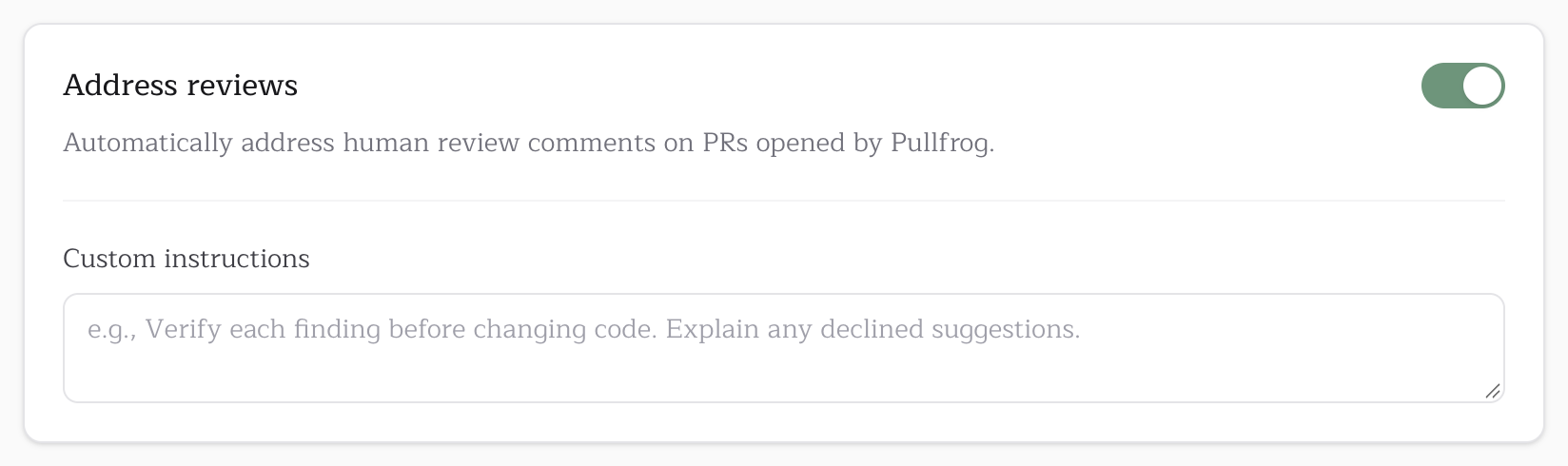 The Address reviews card in the repository console