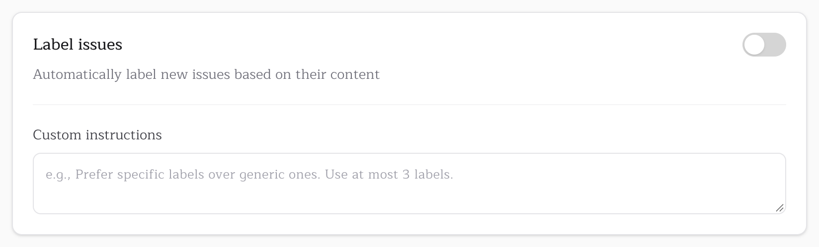 The Label issues card in the repository console