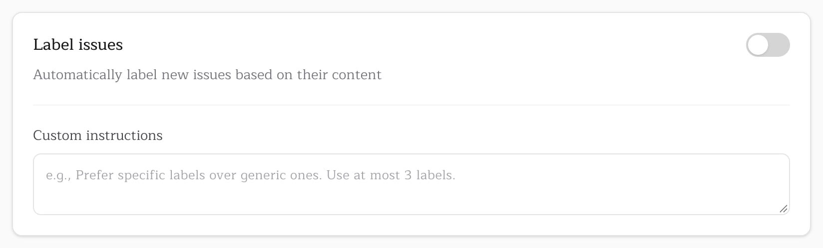 The Label issues card in the repository console