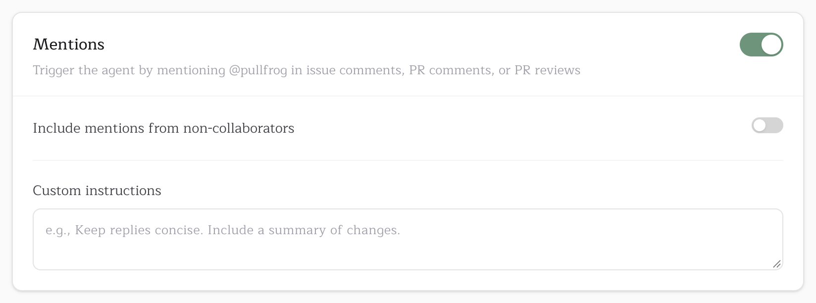 The Mentions card in the repository console