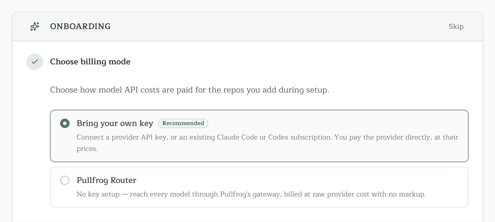 The Choose billing mode step of console onboarding