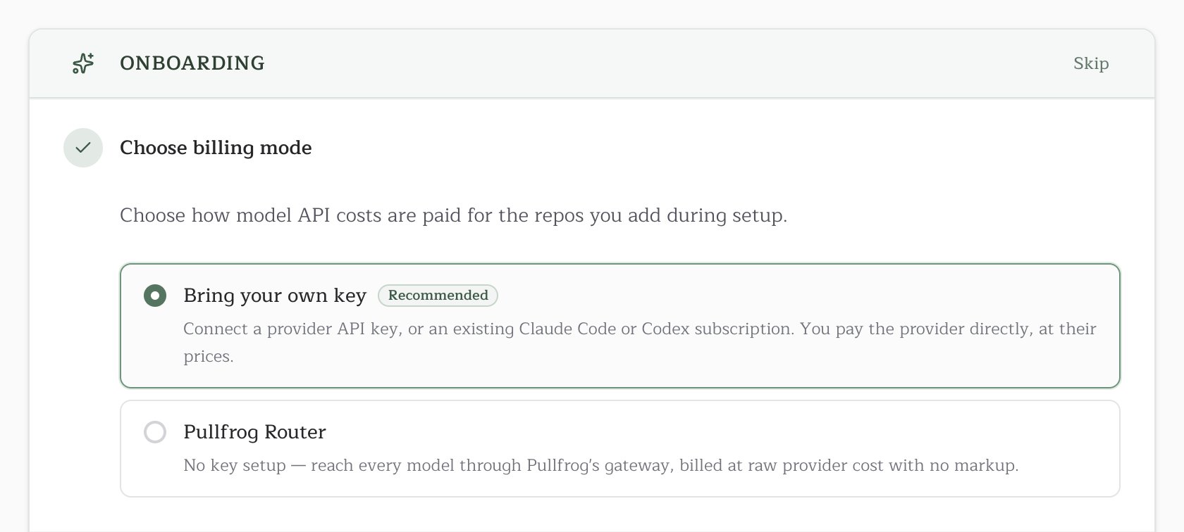 The Choose billing mode step of console onboarding