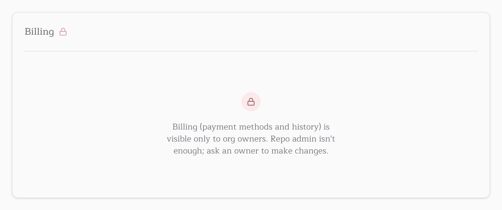The Billing card as a non-owner sees it, with the ask-an-owner message