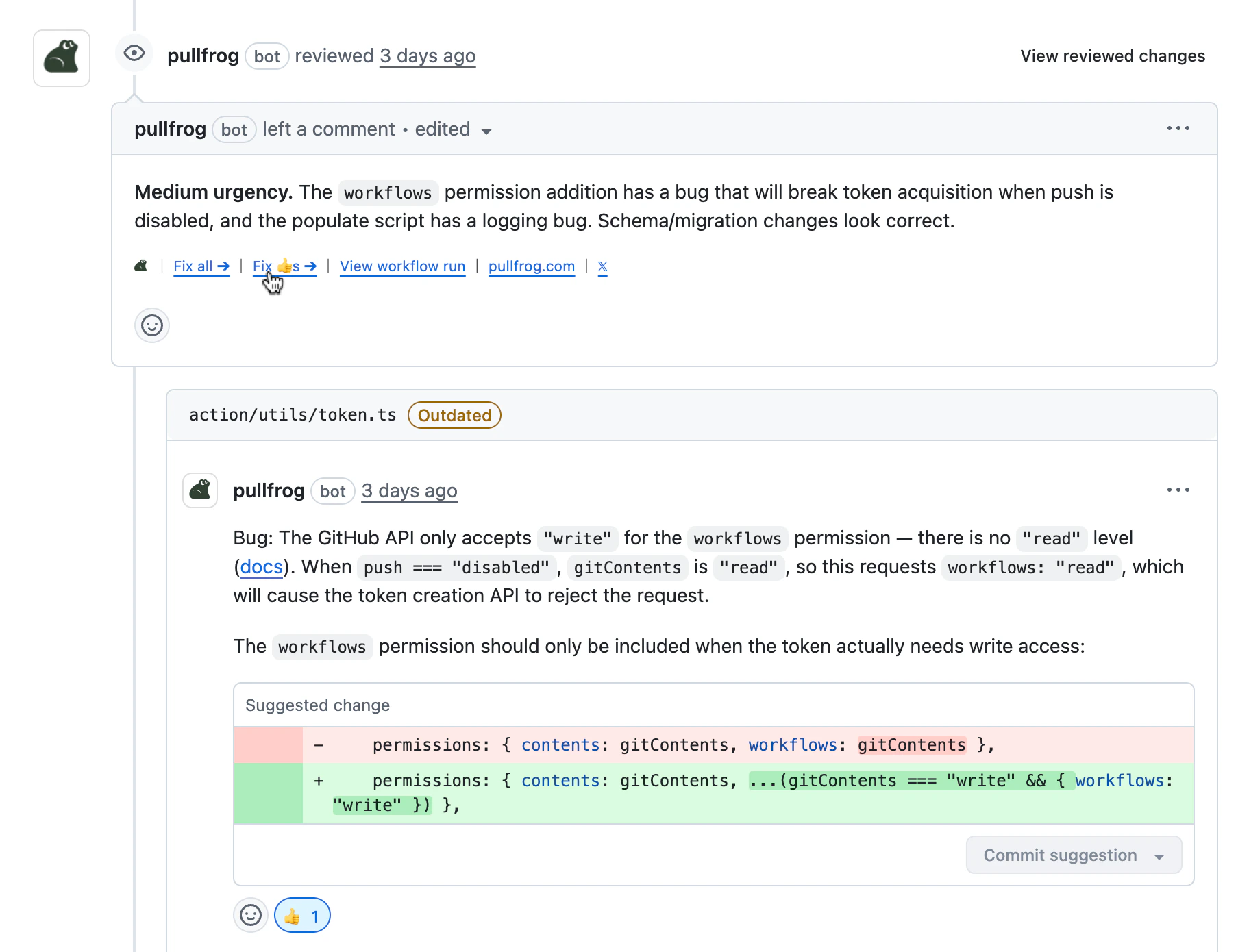 Pullfrog fix thumbs-up workflow