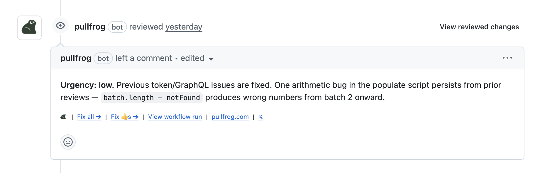 Pullfrog PR review comment