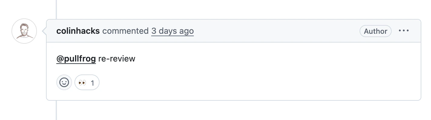 PR comment requesting re-review
