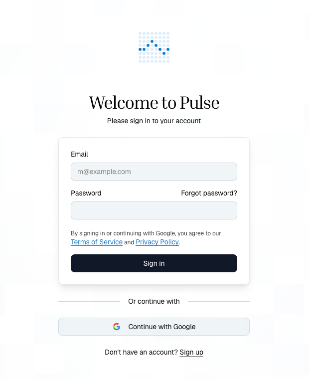 Pulse sign in screen
