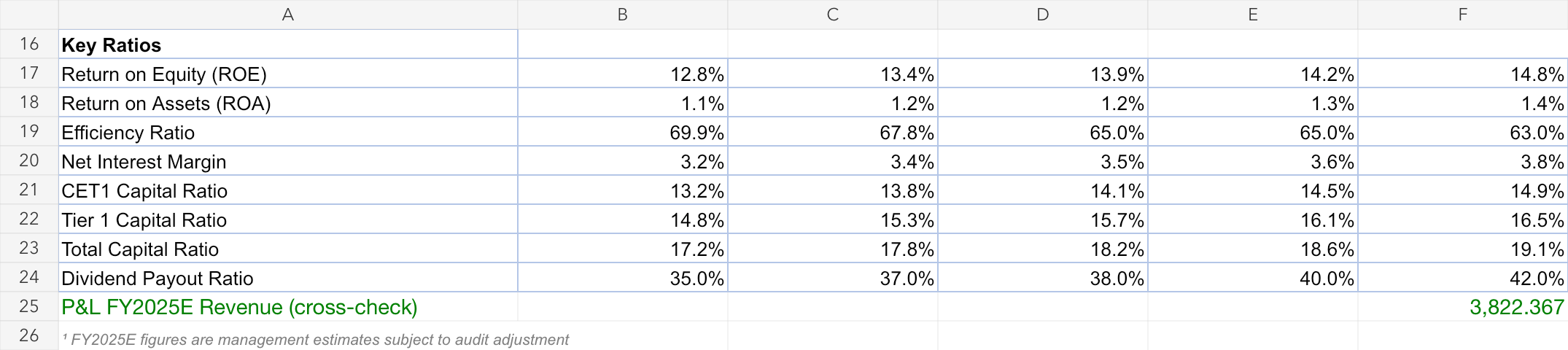 Key ratios sheet preview from the ACME workbook