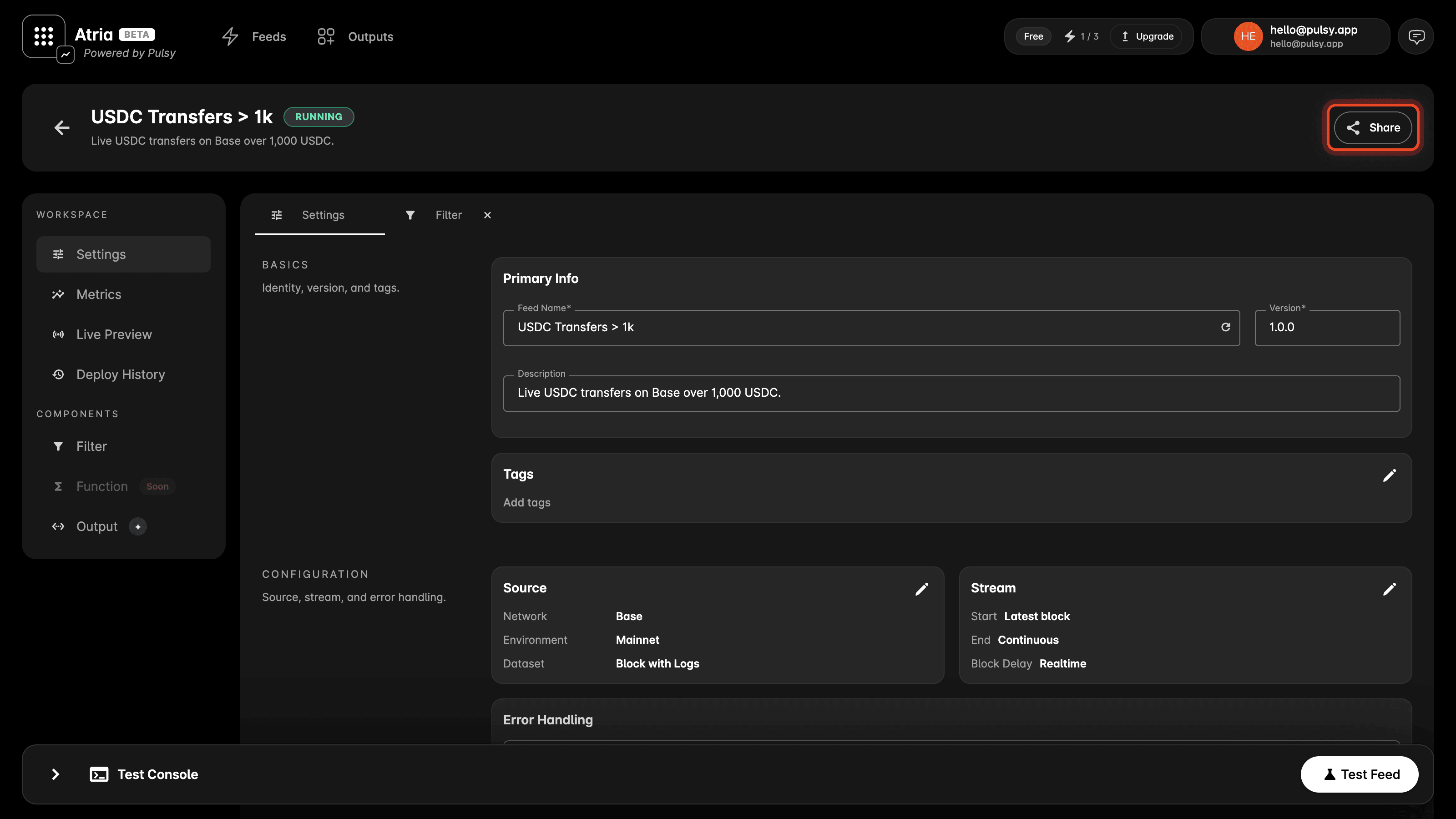 Share action in the feed header