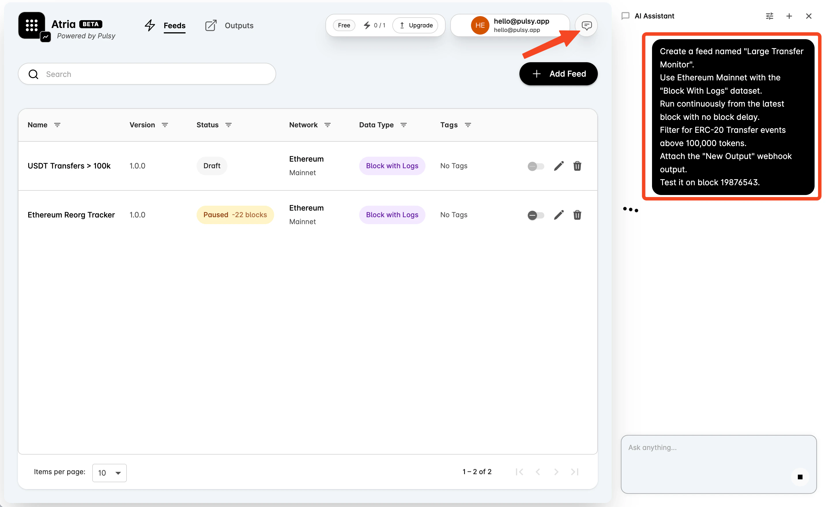 AI assistant creating a feed