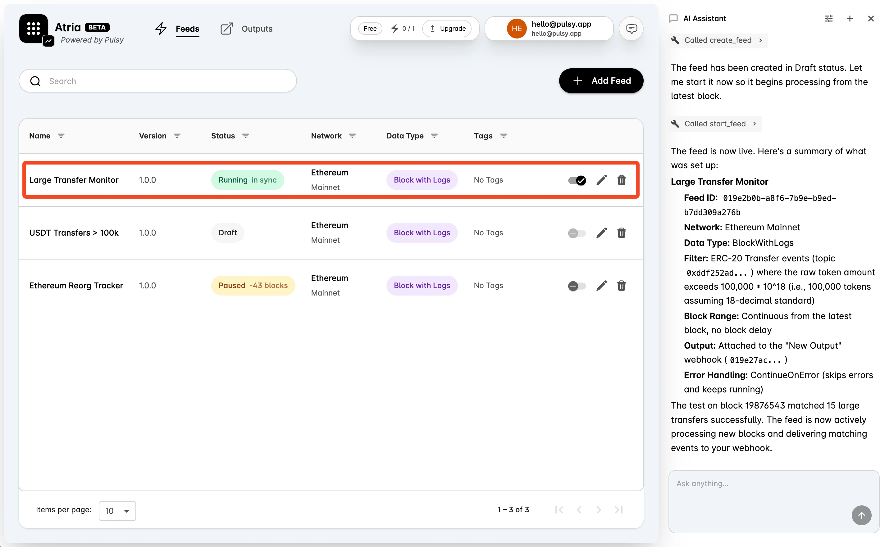 AI-created feed in the feed workspace