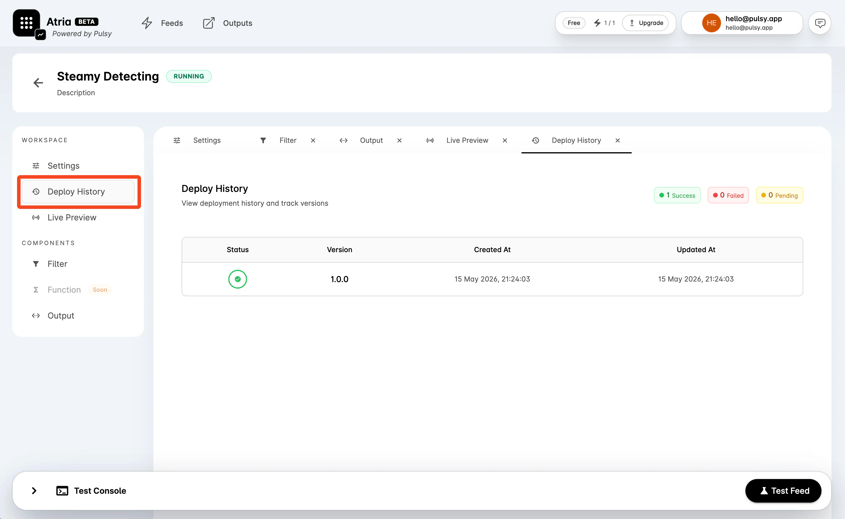 Deploy History tab
