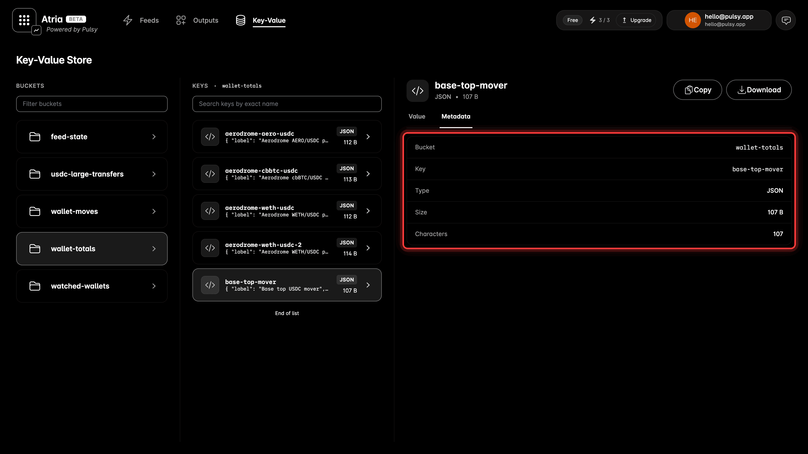 Metadata tab for a key
